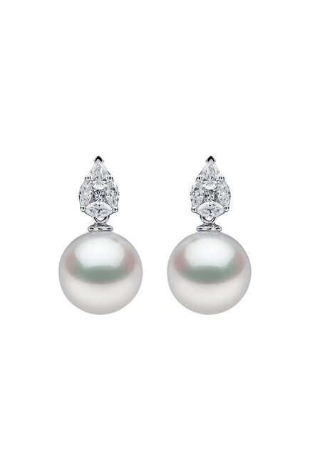 Starlight Earrings, 18k White Gold, Diamond & Pearl